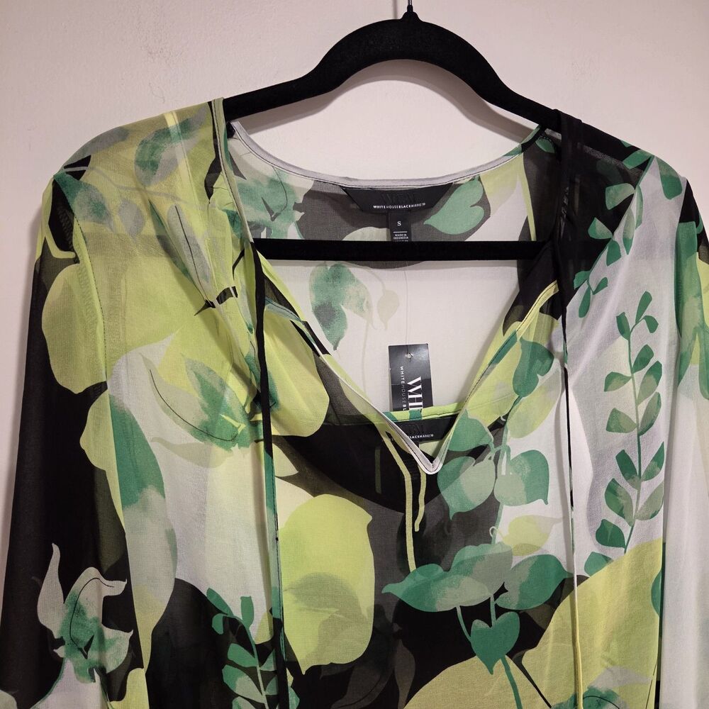 WHBM Chiffon Blouse Camisole Set Small Womens Green Black Sheer Garden Floral - Picture 3 of 15